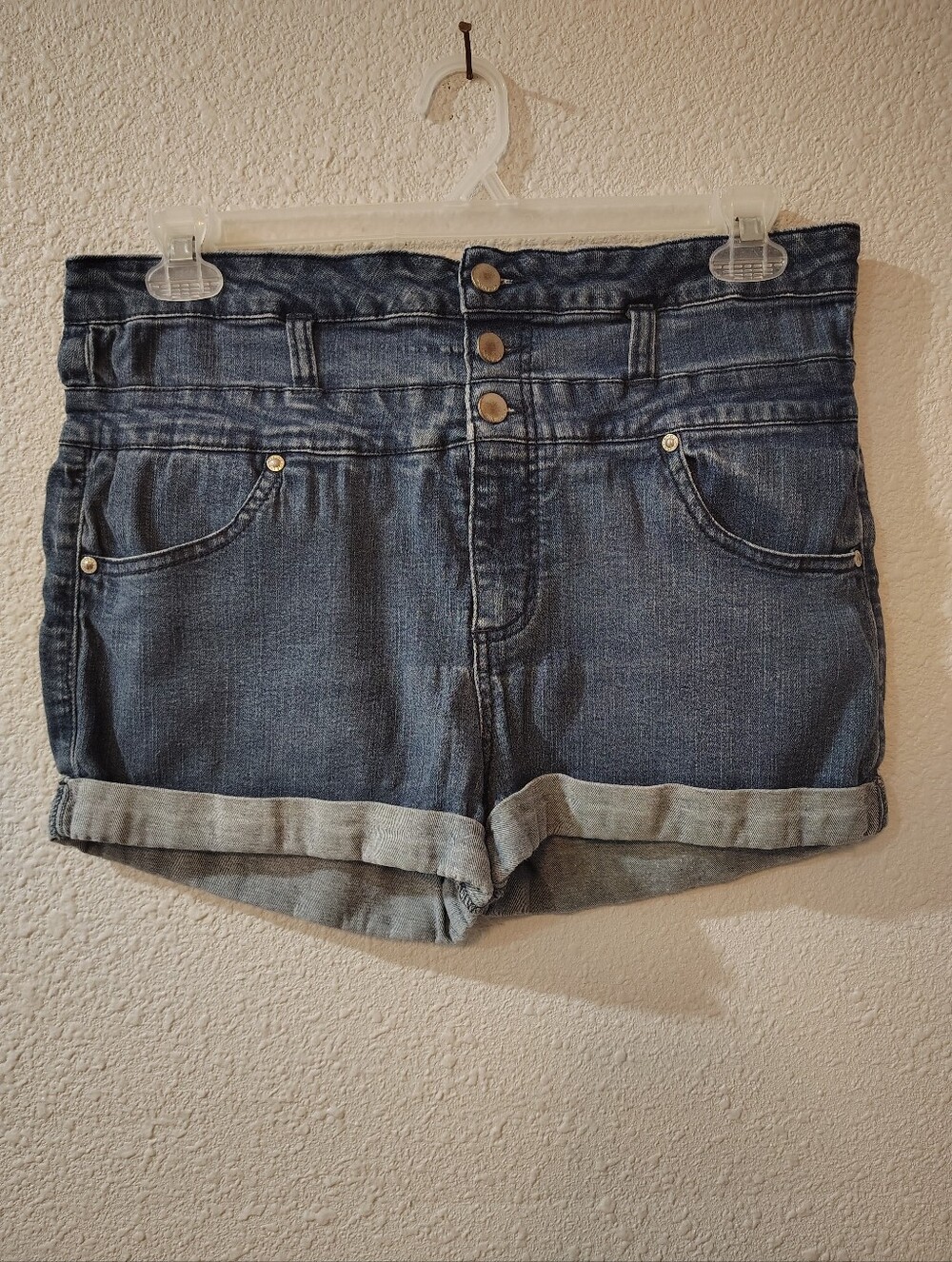 Tinseltown Blue Denim Cuffed High-Waist Shorts, Juniors Size 15